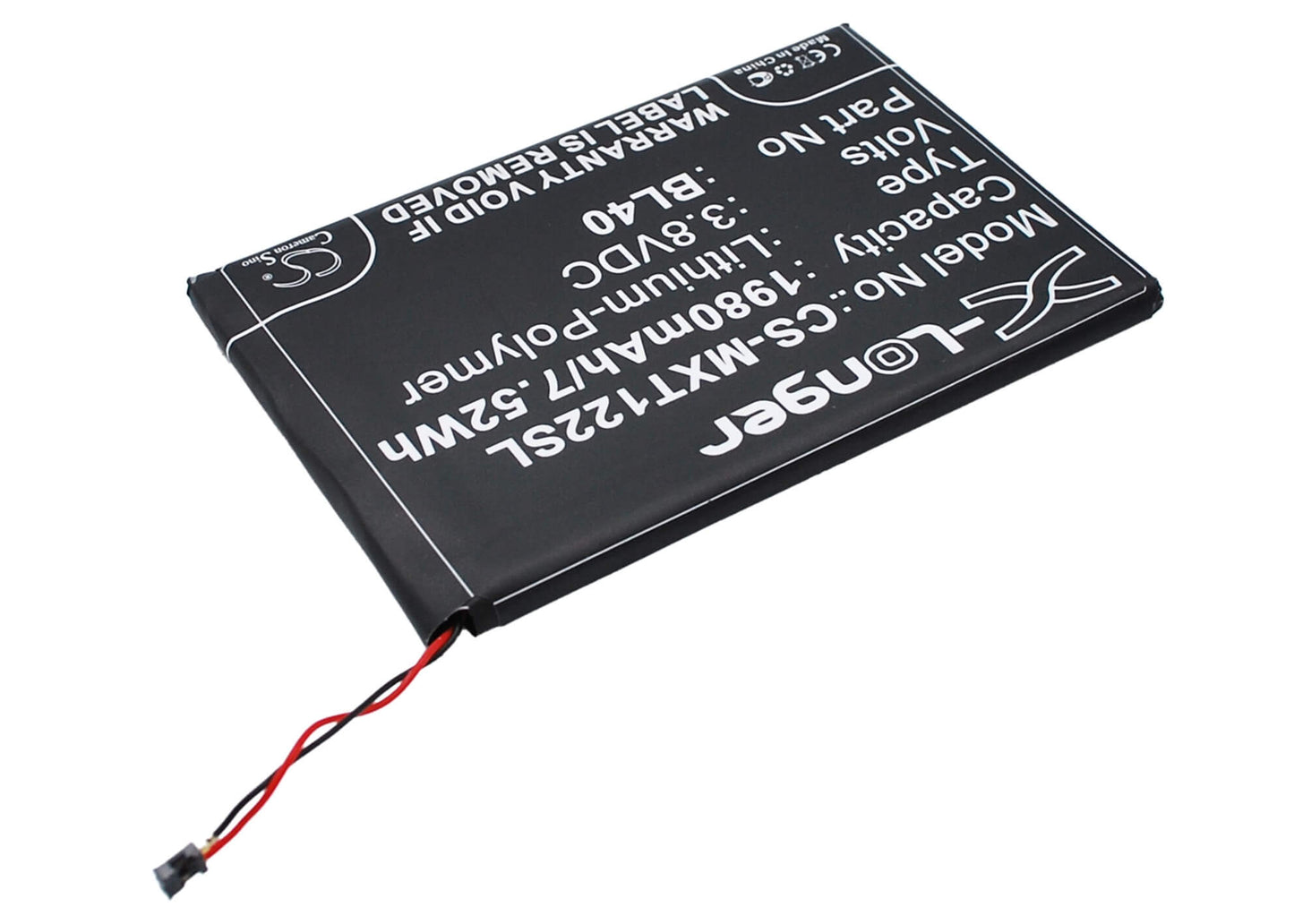 3.8V, 1980mAh, Li-Polymer Battery fits Motorola, Moto E, Moto E Dual Tv, 7.524Wh