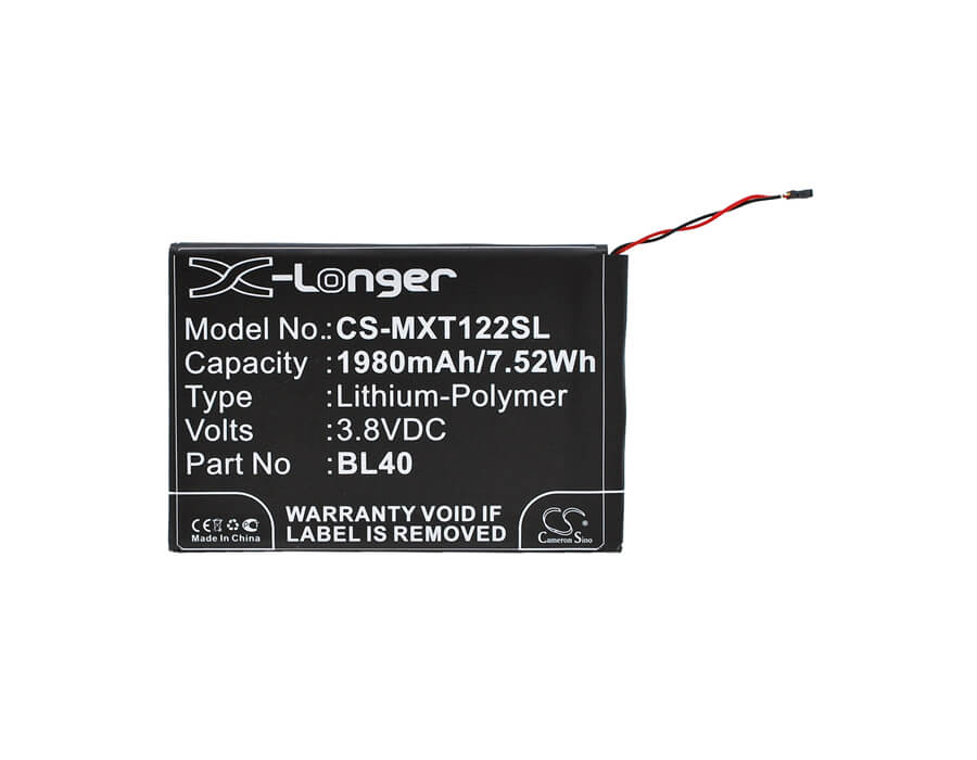 3.8V, 1980mAh, Li-Polymer Battery fits Motorola, Moto E, Moto E Dual Tv, 7.524Wh