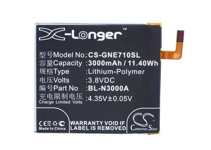 3.8V, 3000mAh, Li-Polymer Battery fits Gionee, Elife E7l, 11.4Wh