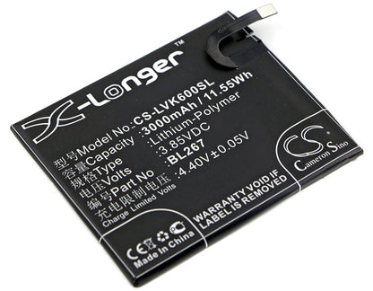 3.85V, 3000mAh, Li-Polymer Battery fits Lenovo, Vibe K6, 11.55Wh