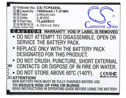 3.8V, 1950mAh, Li-ion Battery fits Tcl, Ono, P620m, 7.41Wh
