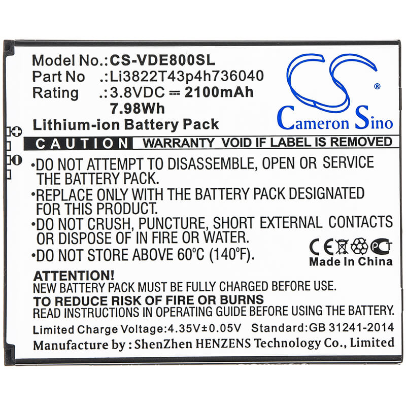 3.8V, 2100mAh, Li-ion Battery fits Vodafone, Smart E8, Vfd511, 7.98Wh