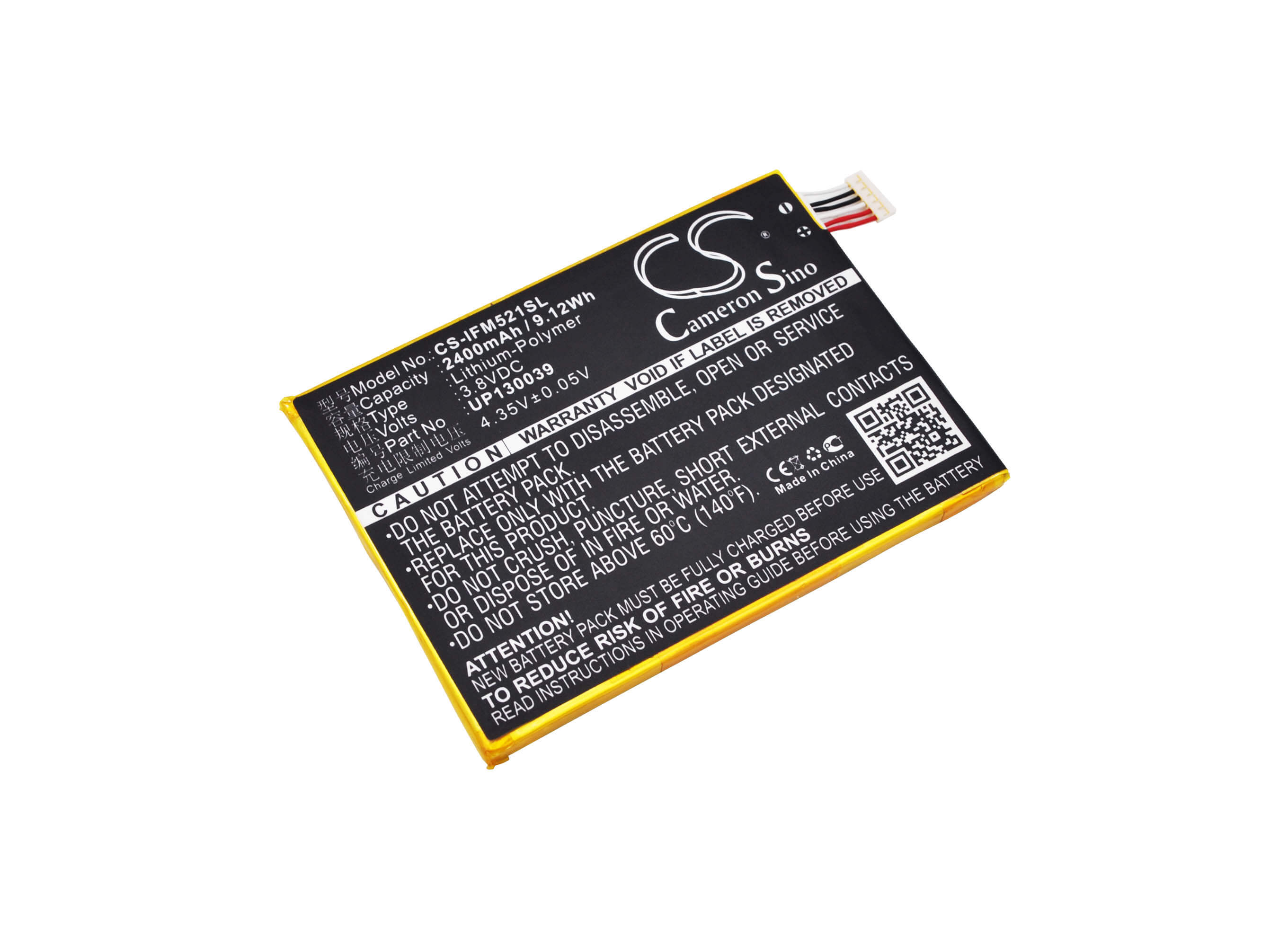 3.8V, 2400mAh, Li-Polymer Battery fits Infocus, M521, 9.12Wh