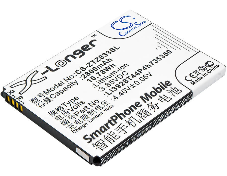 3.85V, 2800mAh, Li-ion Battery fits Zte, Avid Trio, Q802t, 10.78Wh