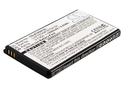 3.7V, 1250mAh, Li-ion Battery fits Zte, Score M, X500m, 4.625Wh