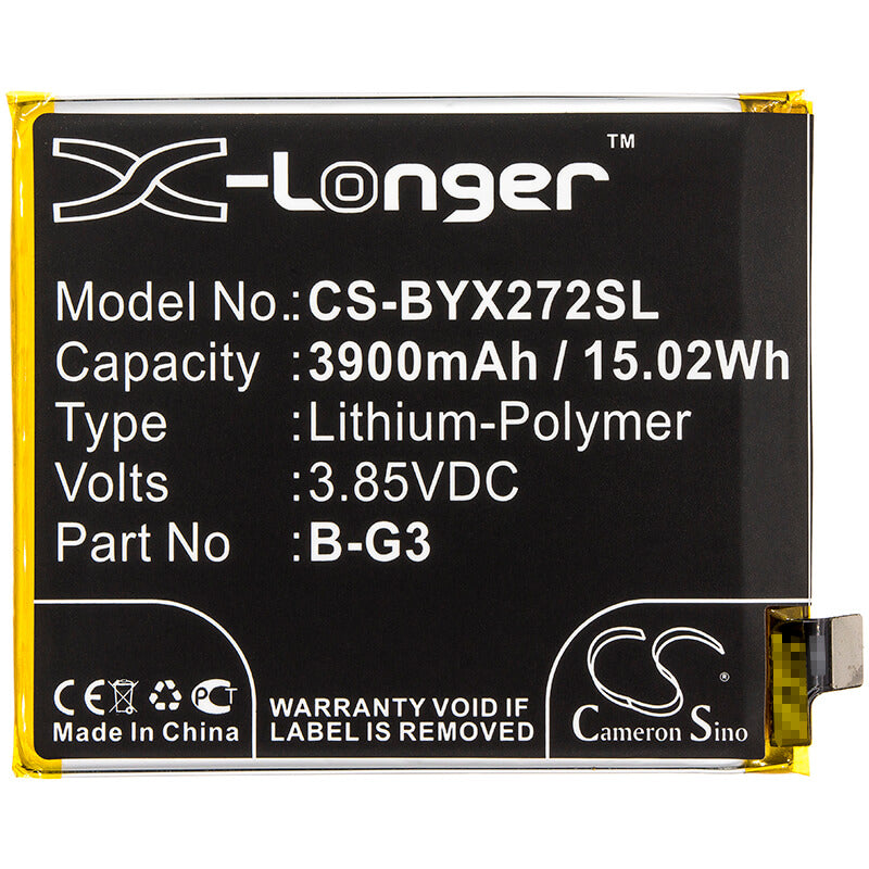 3.85V, 3900mAh, Li-Polymer Battery fits Bbk, V1836, V1836t, 15.015Wh
