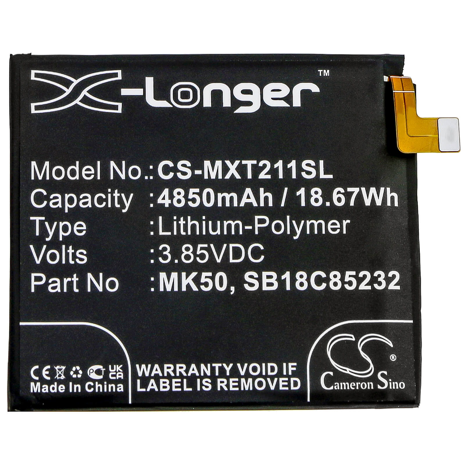 3.85V, 4850mAh, Li-Polymer Battery fits Motorola, Moto G 5g, Moto G 5g 2021, 18.6725Wh