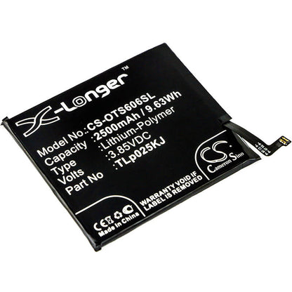 3.85V, 2500mAh, Li-Polymer Battery fits Alcatel, One Touch Idol 5s, One Touch Idol 5s Lte, 9.625Wh