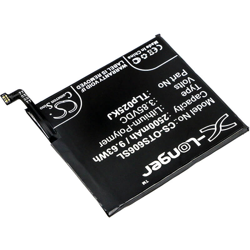 3.85V, 2500mAh, Li-Polymer Battery fits Alcatel, One Touch Idol 5s, One Touch Idol 5s Lte, 9.625Wh