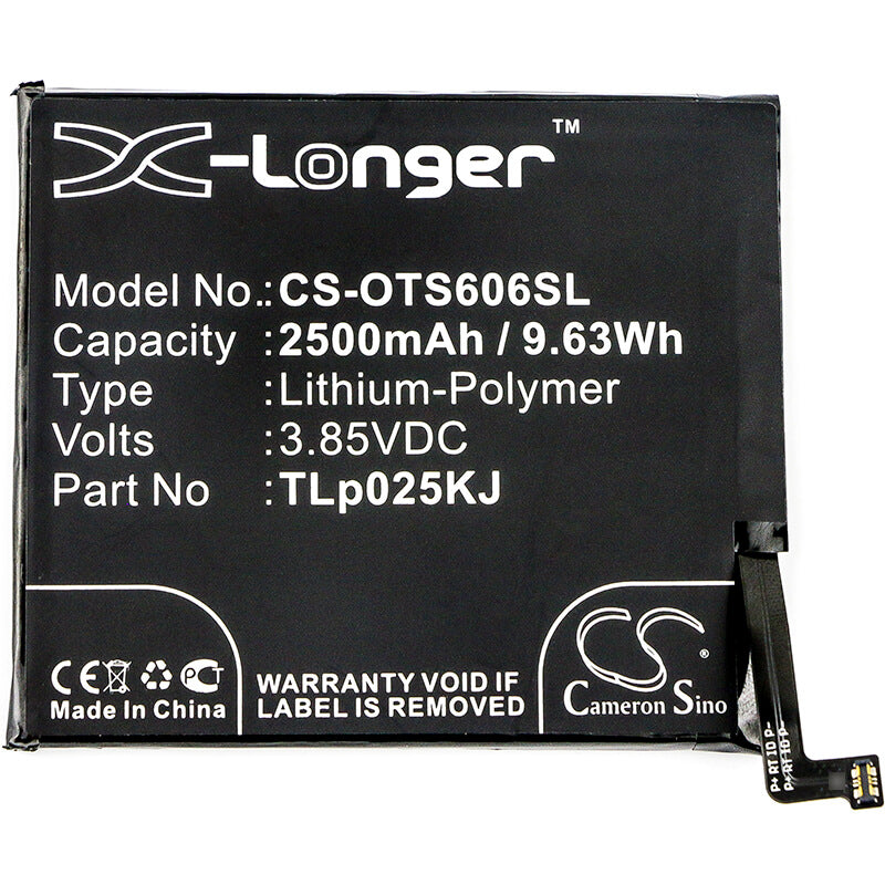3.85V, 2500mAh, Li-Polymer Battery fits Alcatel, One Touch Idol 5s, One Touch Idol 5s Lte, 9.625Wh