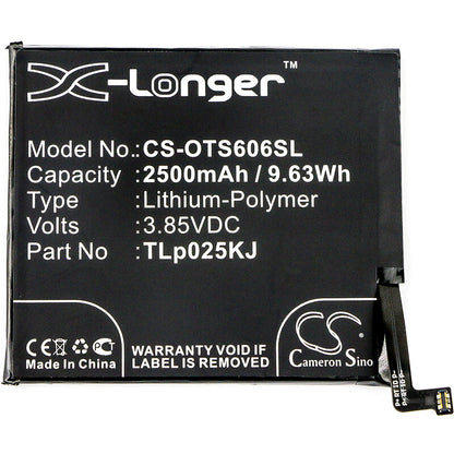 3.85V, 2500mAh, Li-Polymer Battery fits Alcatel, One Touch Idol 5s, One Touch Idol 5s Lte, 9.625Wh