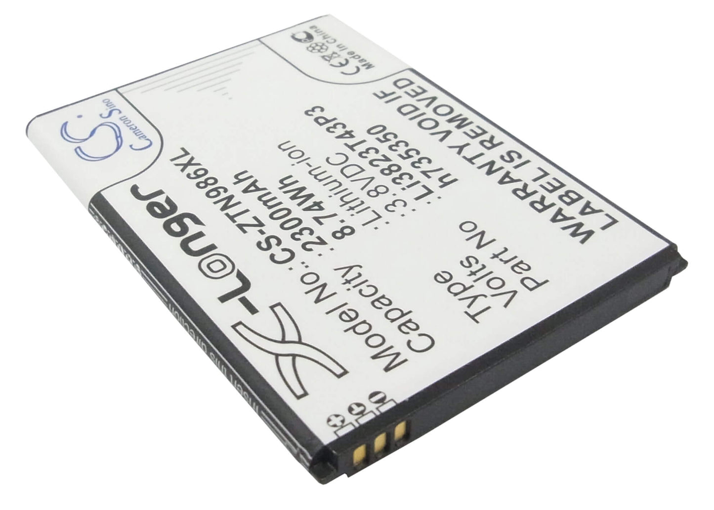 Mobile, Smartphone 3.8V, 2300mAh, Li-ion Battery fits Allstar, Straight Talk, Z818g, 8.74Wh