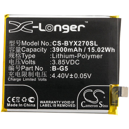 3.85V, 3900mAh, Li-Polymer Battery fits Bbk, V1829, V1829a, 15.015Wh