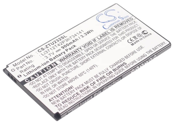3.7V, 900mAh, Li-ion Battery fits Zte, N960, U236, 3.33Wh
