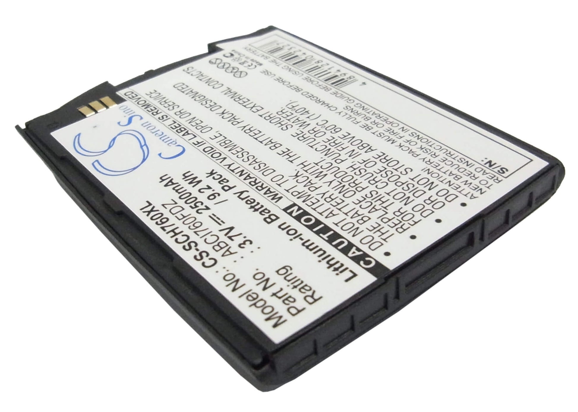 3.7V, 2500mAh, Li-ion Battery fits Samsung, Sch-i760, 9.25Wh