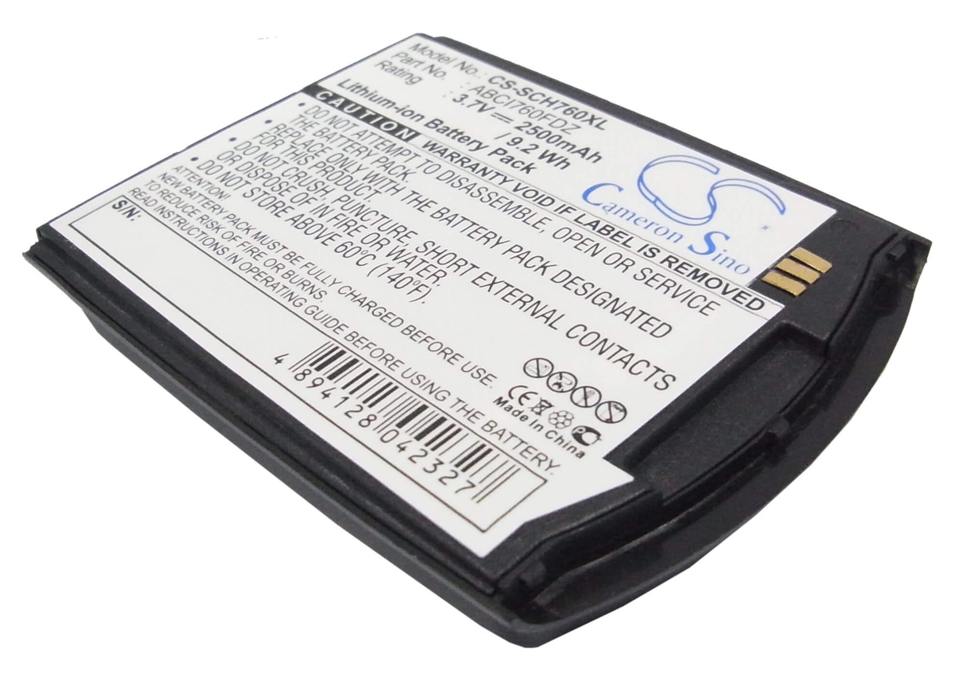 3.7V, 2500mAh, Li-ion Battery fits Verizon, Sch-i760, 9.25Wh