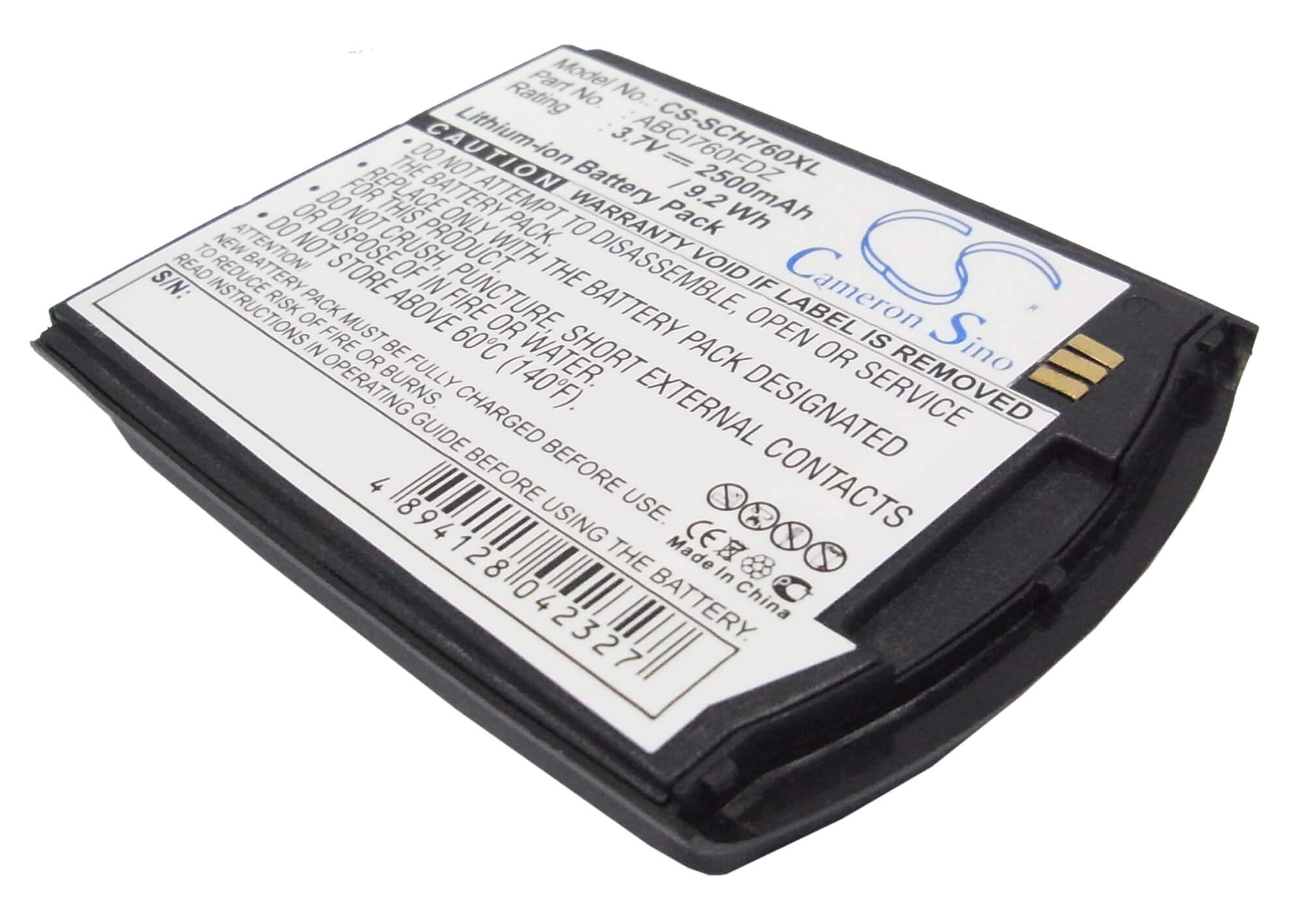 3.7V, 2500mAh, Li-ion Battery fits Verizon, Sch-i760, 9.25Wh