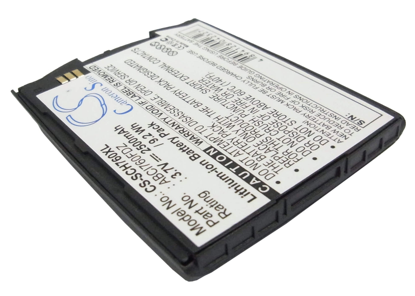 3.7V, 2500mAh, Li-ion Battery fits Verizon, Sch-i760, 9.25Wh