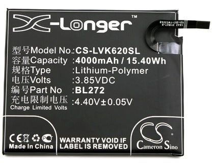3.85V, 4000mAh, Li-Polymer Battery fits Lenovo, K33a42, Vibe K6 Power, 15.4Wh