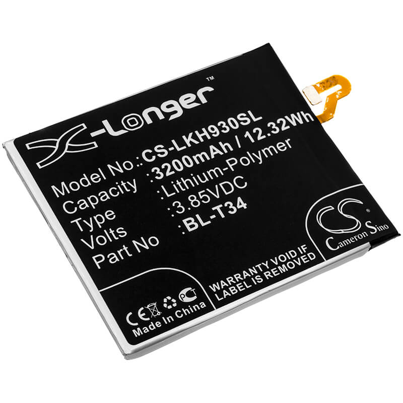 3.85V, 3200mAh, Li-Polymer Battery fits Lg, As998, H930, 12.32Wh