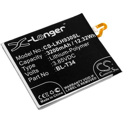 3.85V, 3200mAh, Li-Polymer Battery fits Lg, As998, H930, 12.32Wh