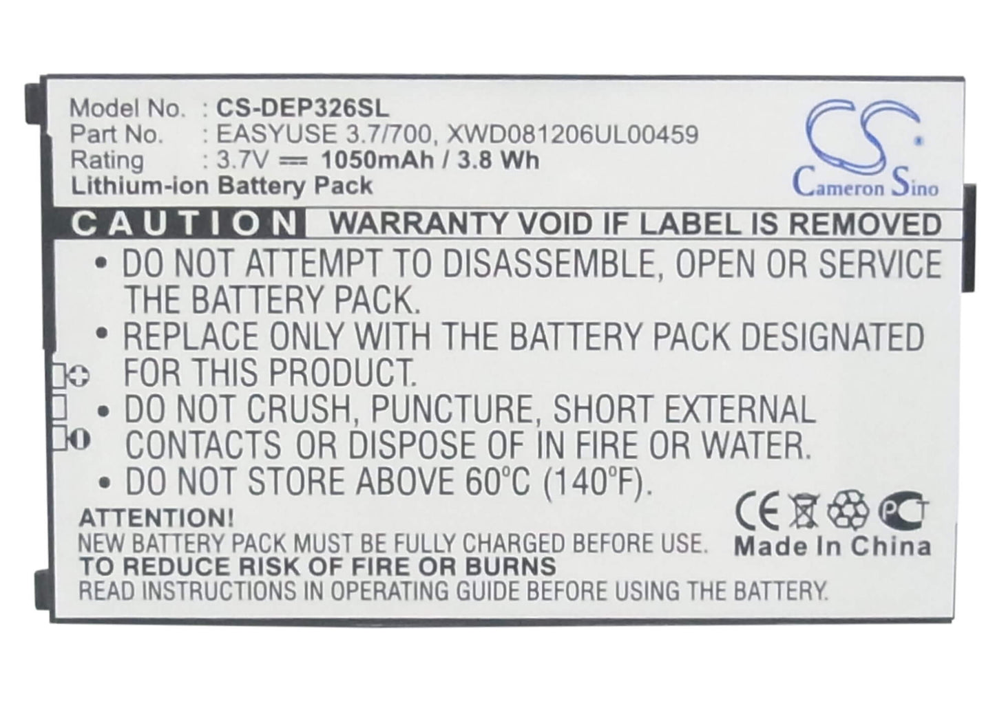 3.7V, 1050mAh, Li-ion Battery fits Doro, Handleplus 326i, Phoneeasy 326, 3.885Wh