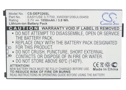 3.7V, 1050mAh, Li-ion Battery fits Doro, Handleplus 326i, Phoneeasy 326, 3.885Wh
