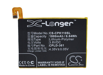 3.8V, 1800mAh, Li-Polymer Battery fits Coolpad, Ivvi K1 Mini, 6.84Wh