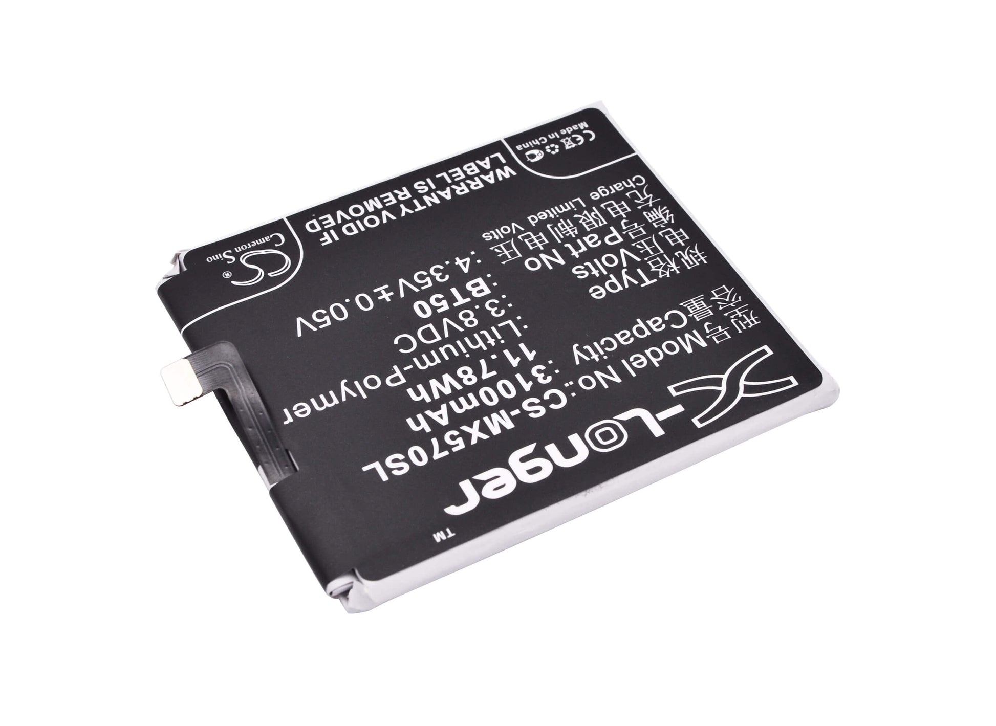 3.8V, 3100mAh, Li-Polymer Battery fits Meizu, Blue Charm Metal, Blue Charm Metal Dual Sim Td-l, 11.78Wh