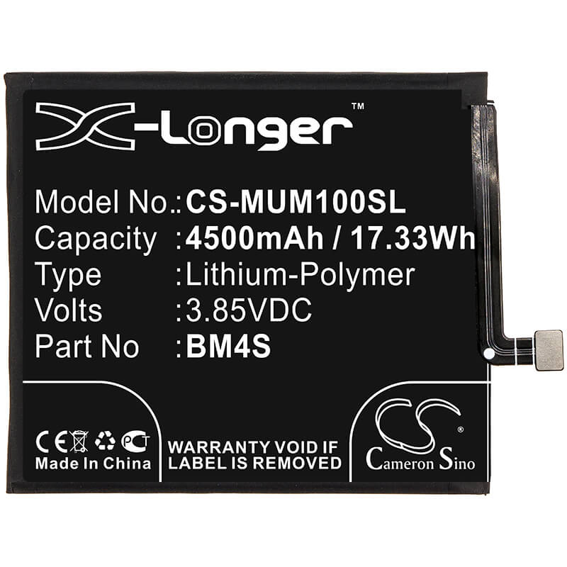 3.85V, 4500mAh, Li-Polymer Battery fits Xiaomi, M2004j7ac, Redmi 10x, 17.325Wh