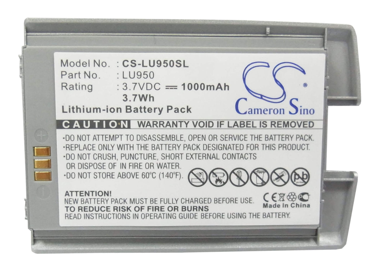 3.7V, 1000mAh, Li-ion Battery fits Lg, Ku950, Ku-950, 3.7Wh
