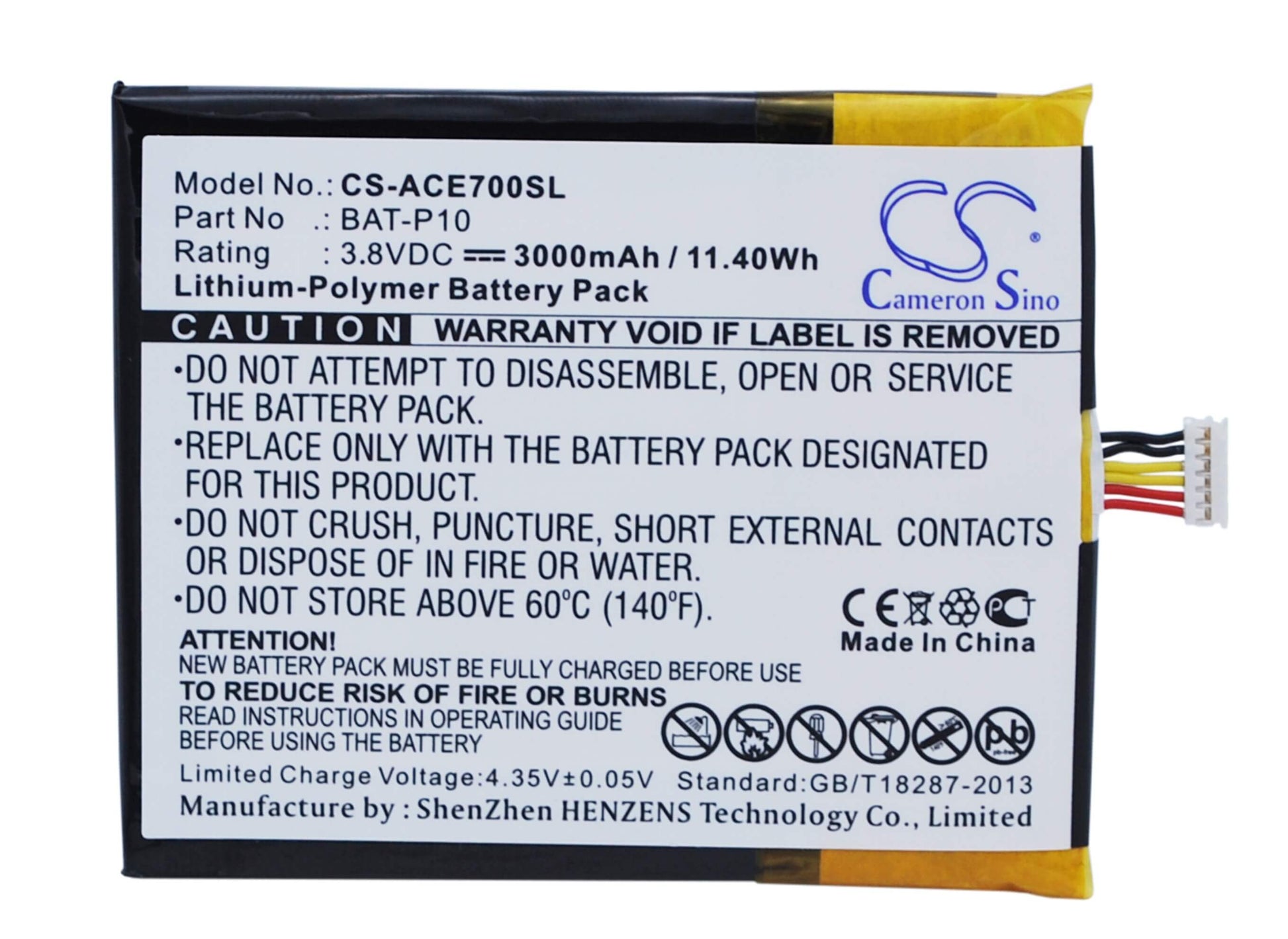 3.8V, 3000mAh, Li-Polymer Battery fits Acer, E39, Liquid E700, 11.4Wh