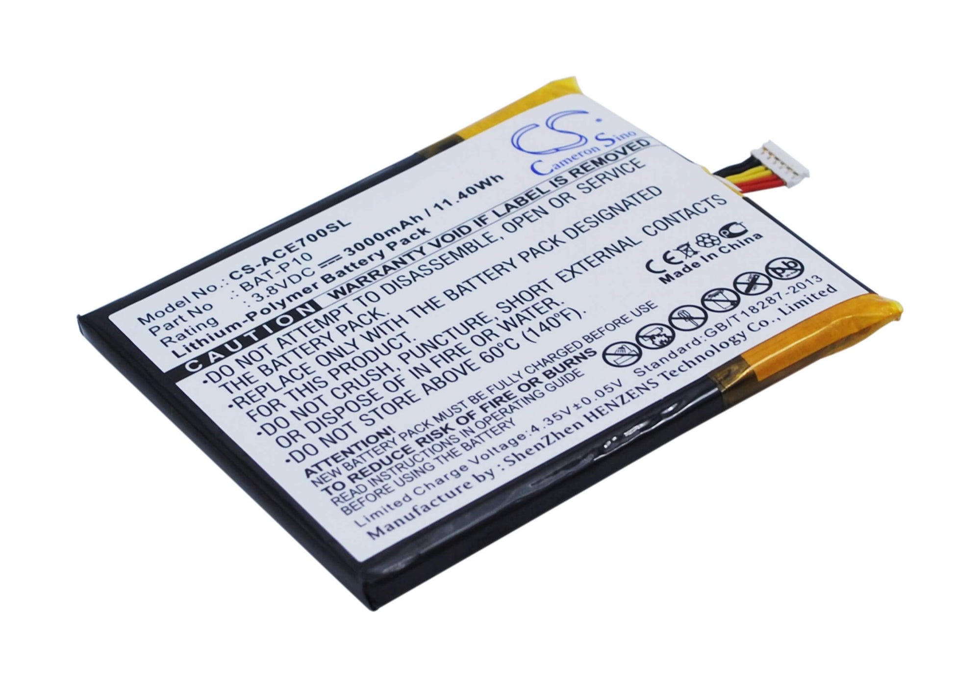 3.8V, 3000mAh, Li-Polymer Battery fits Acer, E39, Liquid E700, 11.4Wh