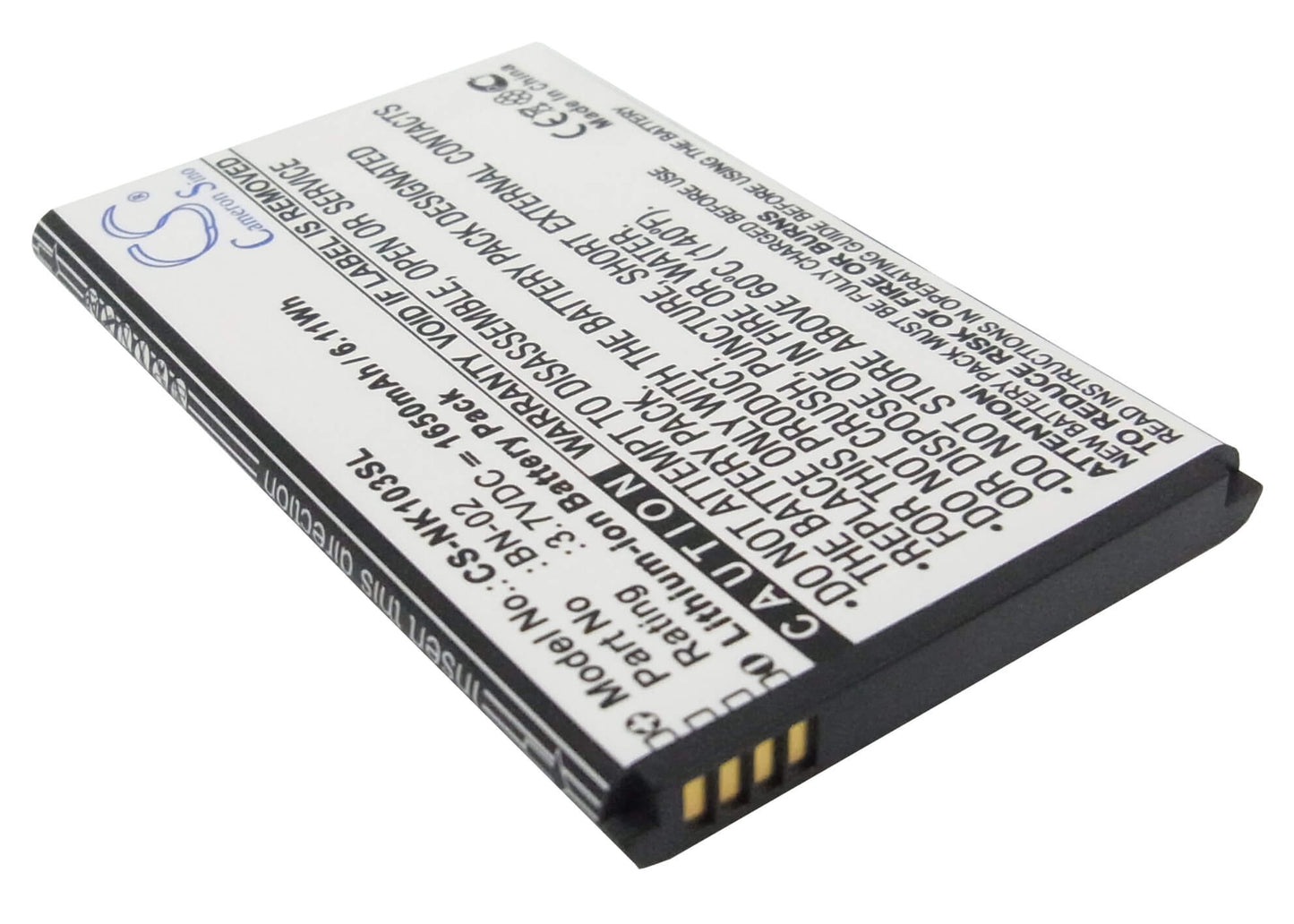 3.7V, 1650mAh, Li-ion Battery fits Nokia, Nokia Xl, Rm-1030, 6.105Wh