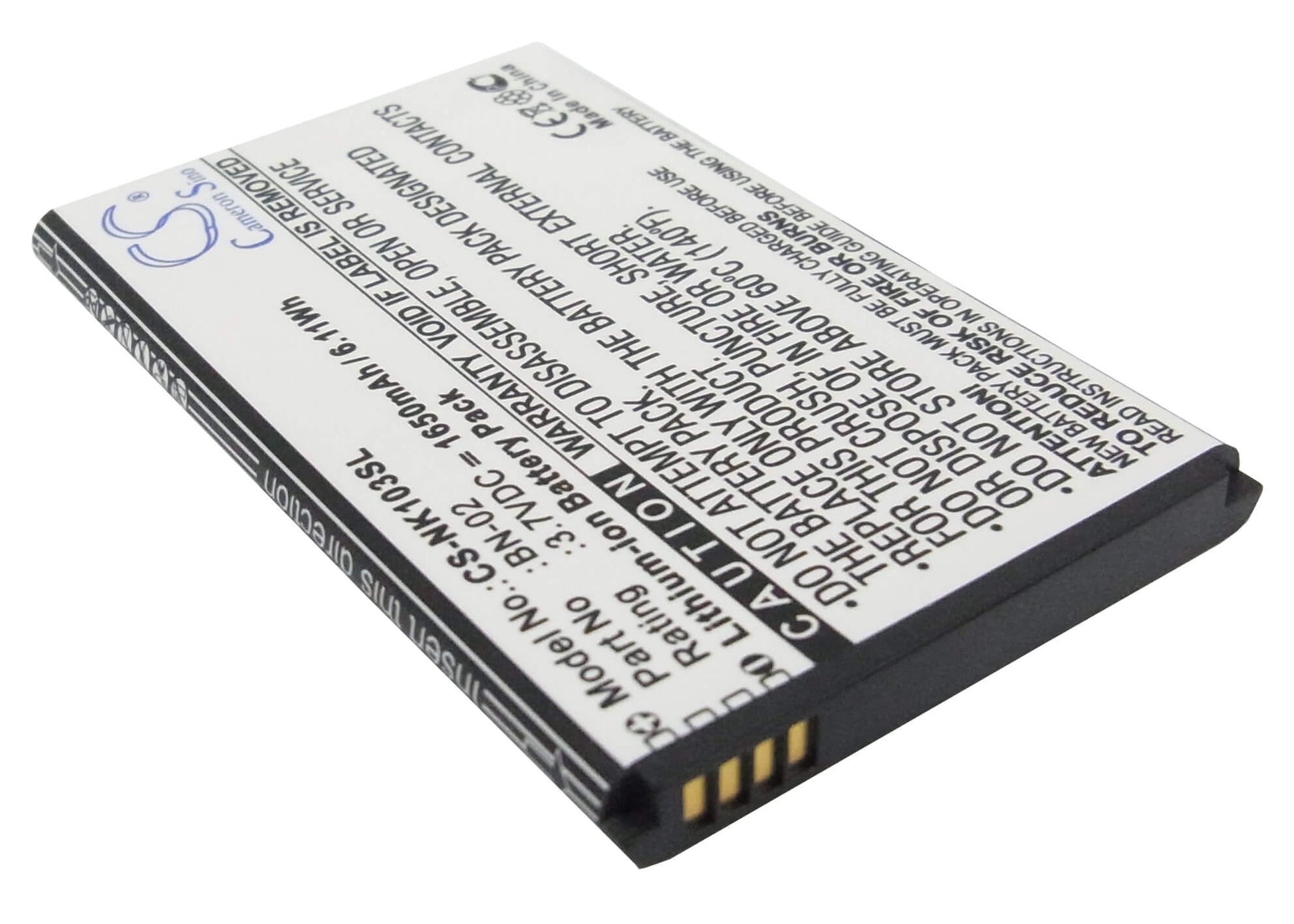 3.7V, 1650mAh, Li-ion Battery fits Nokia, Nokia Xl, Rm-1030, 6.105Wh