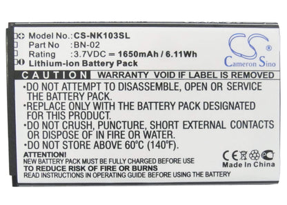 3.7V, 1650mAh, Li-ion Battery fits Nokia, Nokia Xl, Rm-1030, 6.105Wh