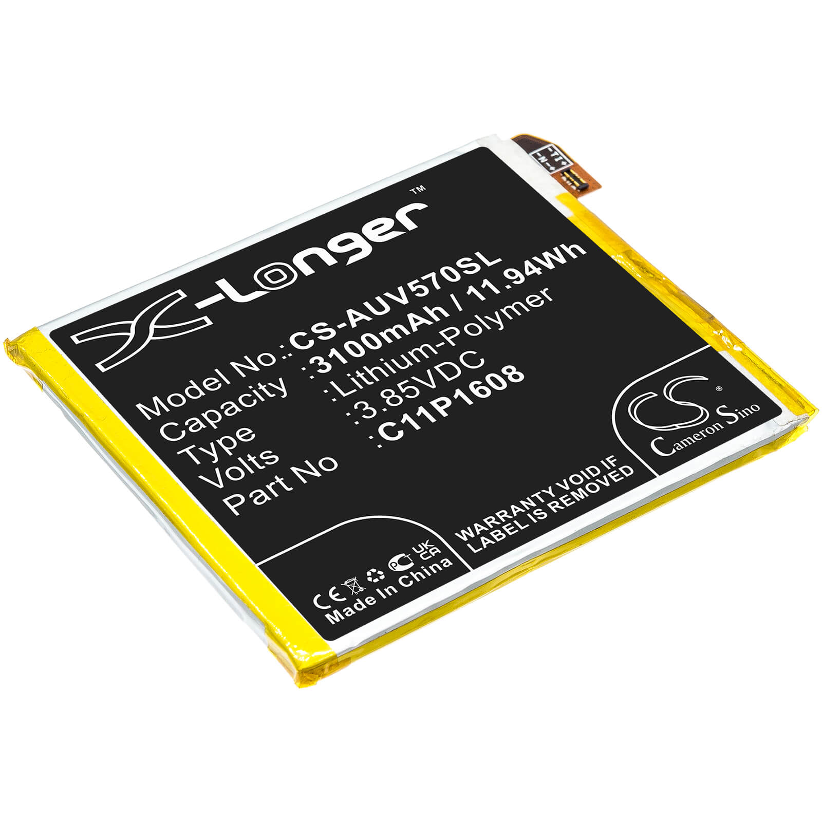 3.85V, 3100mAh, Li-Polymer Battery fits Asus, A002a, V570kl, 11.935Wh