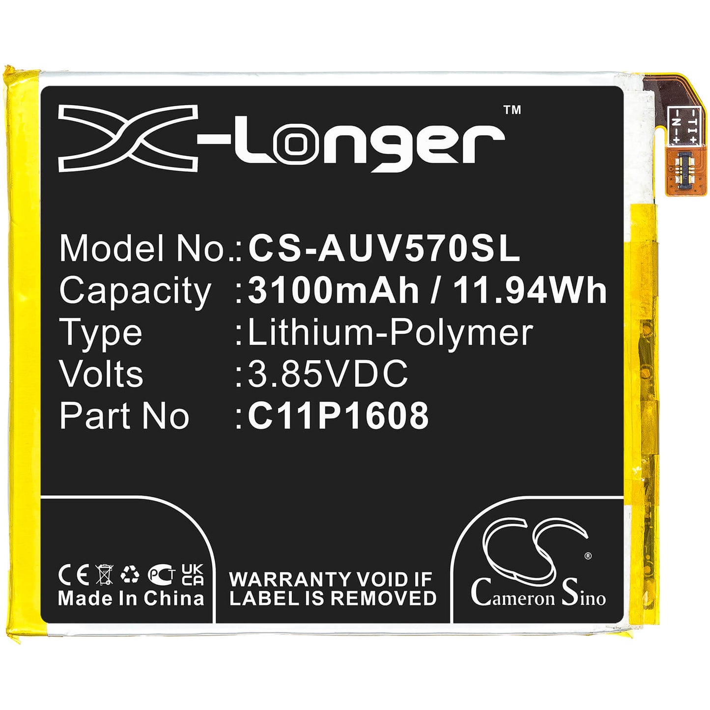 3.85V, 3100mAh, Li-Polymer Battery fits Asus, A002a, V570kl, 11.935Wh
