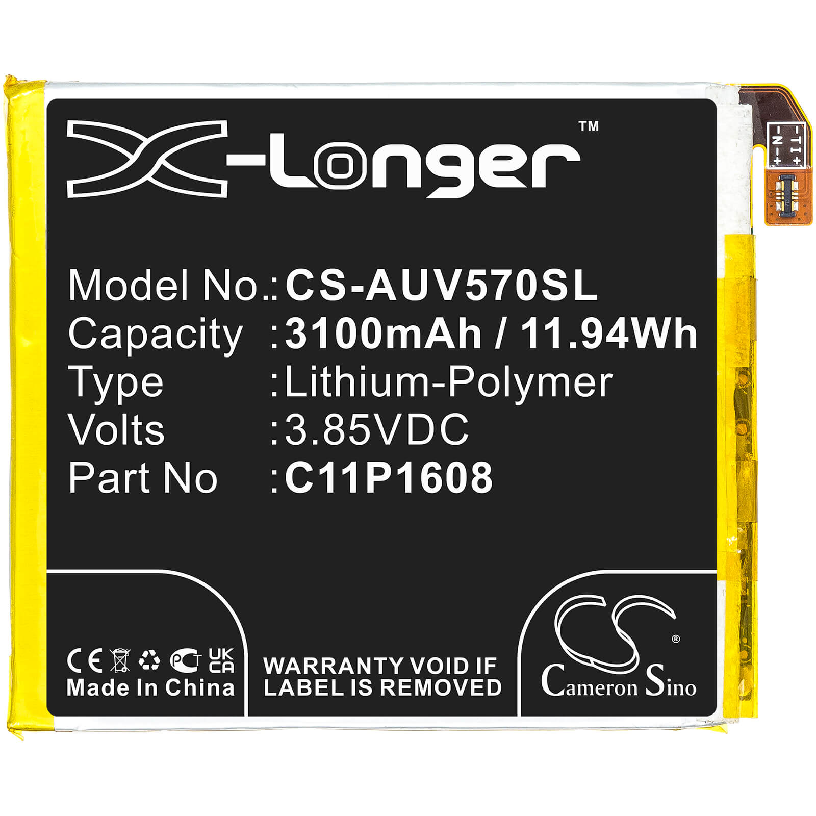 3.85V, 3100mAh, Li-Polymer Battery fits Asus, A002a, V570kl, 11.935Wh