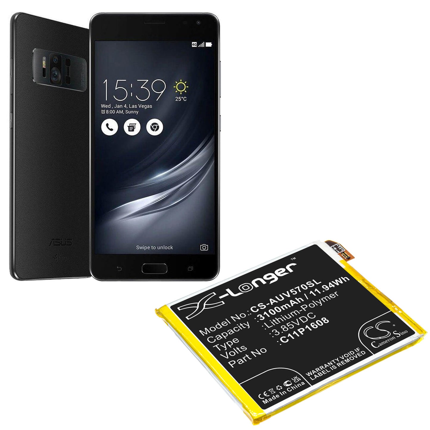 3.85V, 3100mAh, Li-Polymer Battery fits Asus, A002a, V570kl, 11.935Wh
