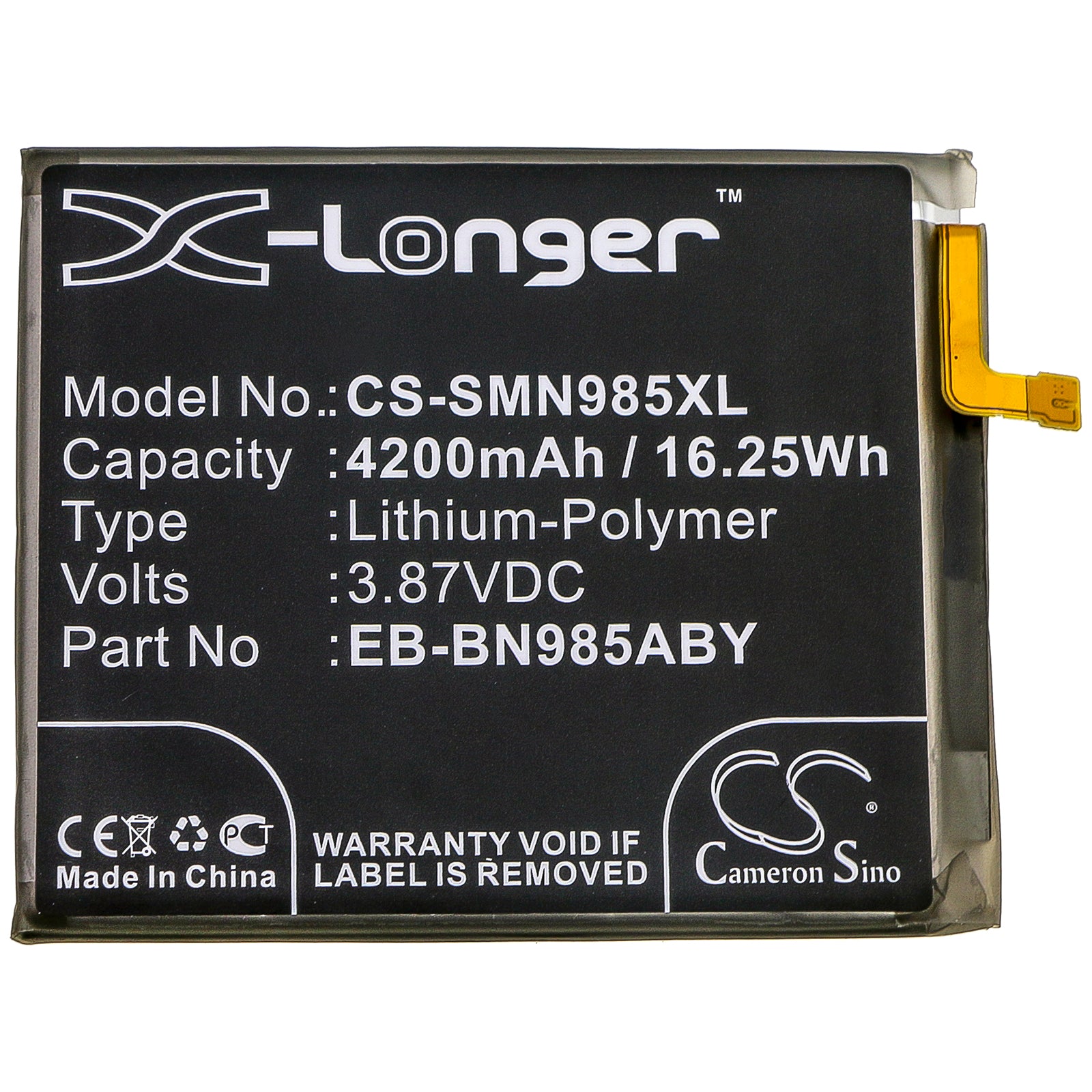 3.87V, 4200mAh, Li-Polymer Battery fits Samsung, Galaxy Note 20 Ultra, Galaxy Note 20 Ultra Uw 5g, 16.254Wh