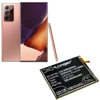3.87V, 4200mAh, Li-Polymer Battery fits Samsung, Galaxy Note 20 Ultra, Galaxy Note 20 Ultra Uw 5g, 16.254Wh