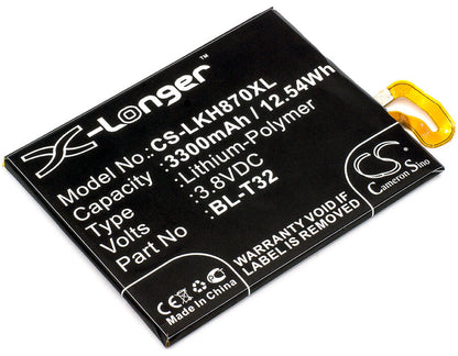 3.8V, 3300mAh, Li-Polymer Battery fits Lg, As993, G6, 12.54Wh