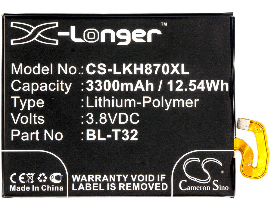 3.8V, 3300mAh, Li-Polymer Battery fits Lg, As993, G6, 12.54Wh