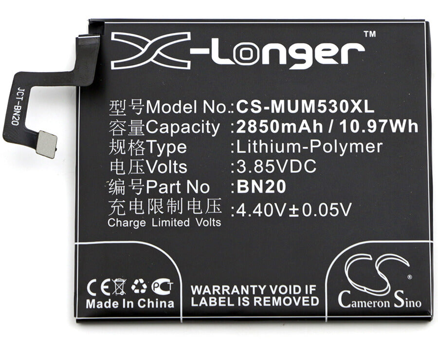 3.85V, 2850mAh, Li-Polymer Battery fits Xiaomi, 5c ( China Version ), Meri ( China Version ), 10.9725Wh
