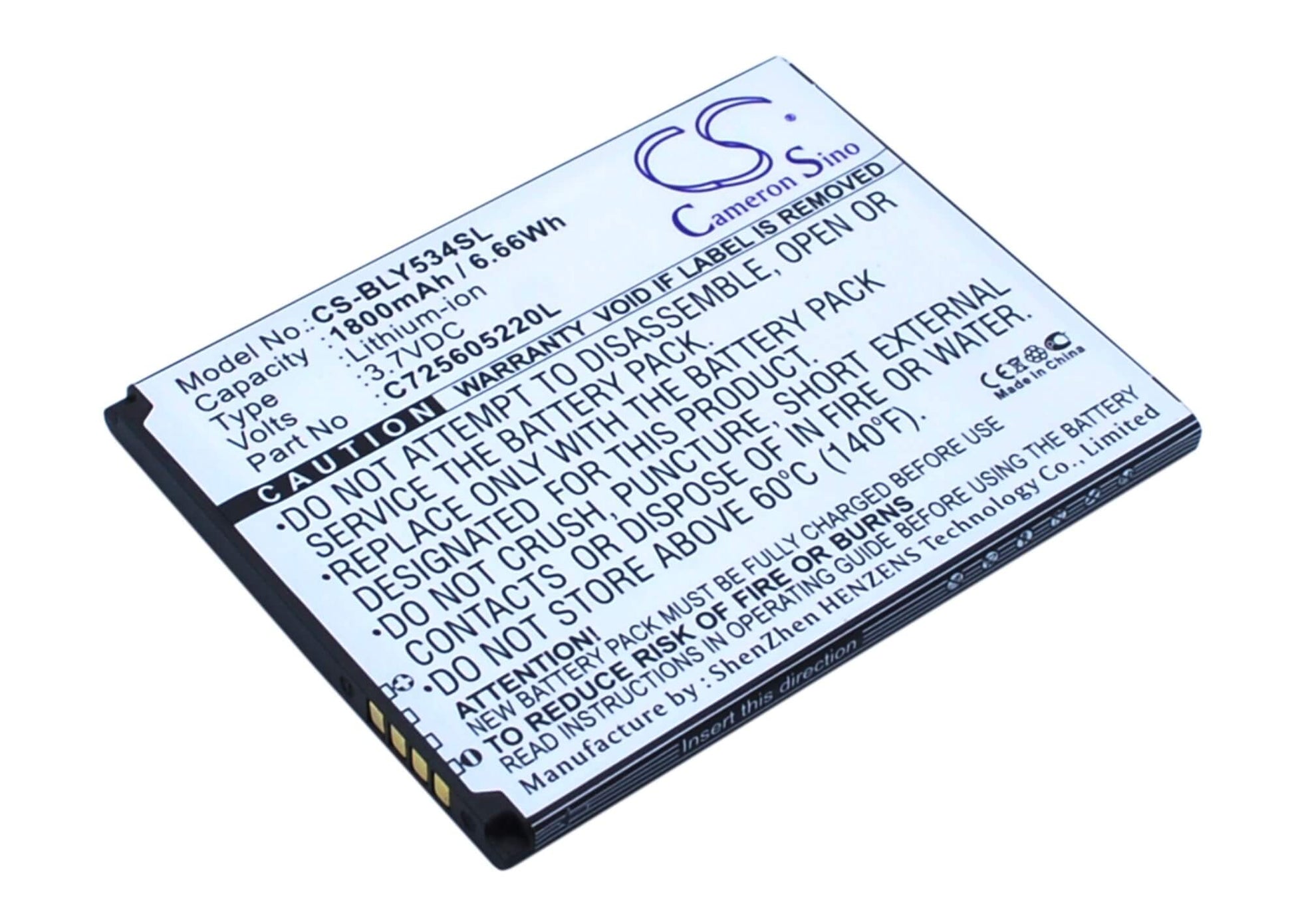 3.7V, 1800mAh, Li-ion Battery fits Blu, Studio 5.0 Hd, Studio 5.0 Hd Lte, 6.66Wh