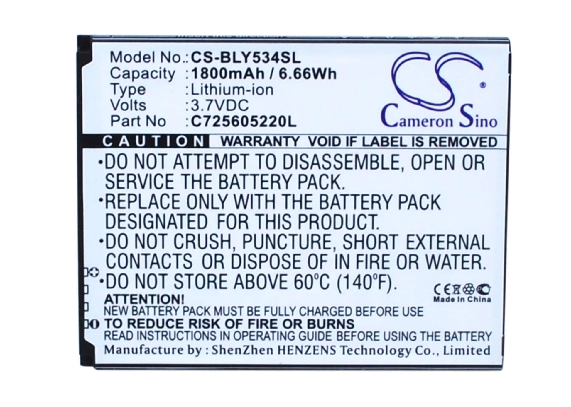 3.7V, 1800mAh, Li-ion Battery fits Blu, Studio 5.0 Hd, Studio 5.0 Hd Lte, 6.66Wh