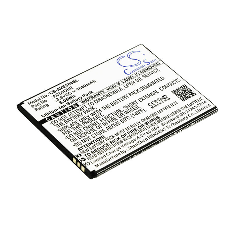 3.8V, 1600mAh, Li-ion Battery fits Archos, 50d Helium, 50d Helium 4g, 6.08Wh