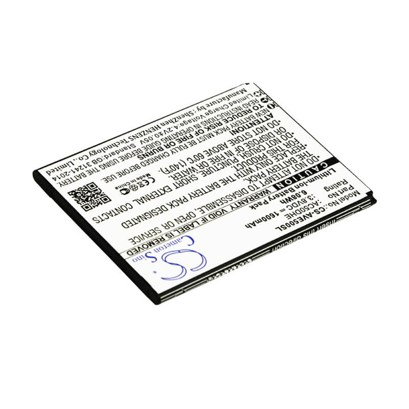 3.8V, 1600mAh, Li-ion Battery fits Archos, 50d Helium, 50d Helium 4g, 6.08Wh