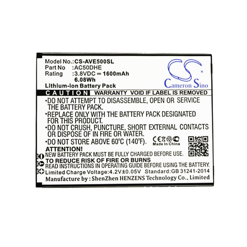 3.8V, 1600mAh, Li-ion Battery fits Archos, 50d Helium, 50d Helium 4g, 6.08Wh